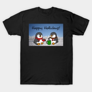 Christmas Penguins Enjoying Hot Cocoa with Christmas Tree Card T-Shirt